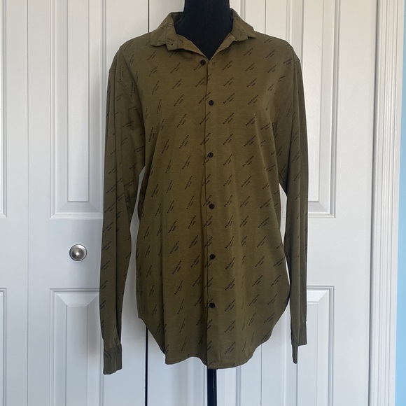 Balenciaga XL Green And Black Logo Button Up Collared Long Sleeve Shirt - Picture 13 of 14